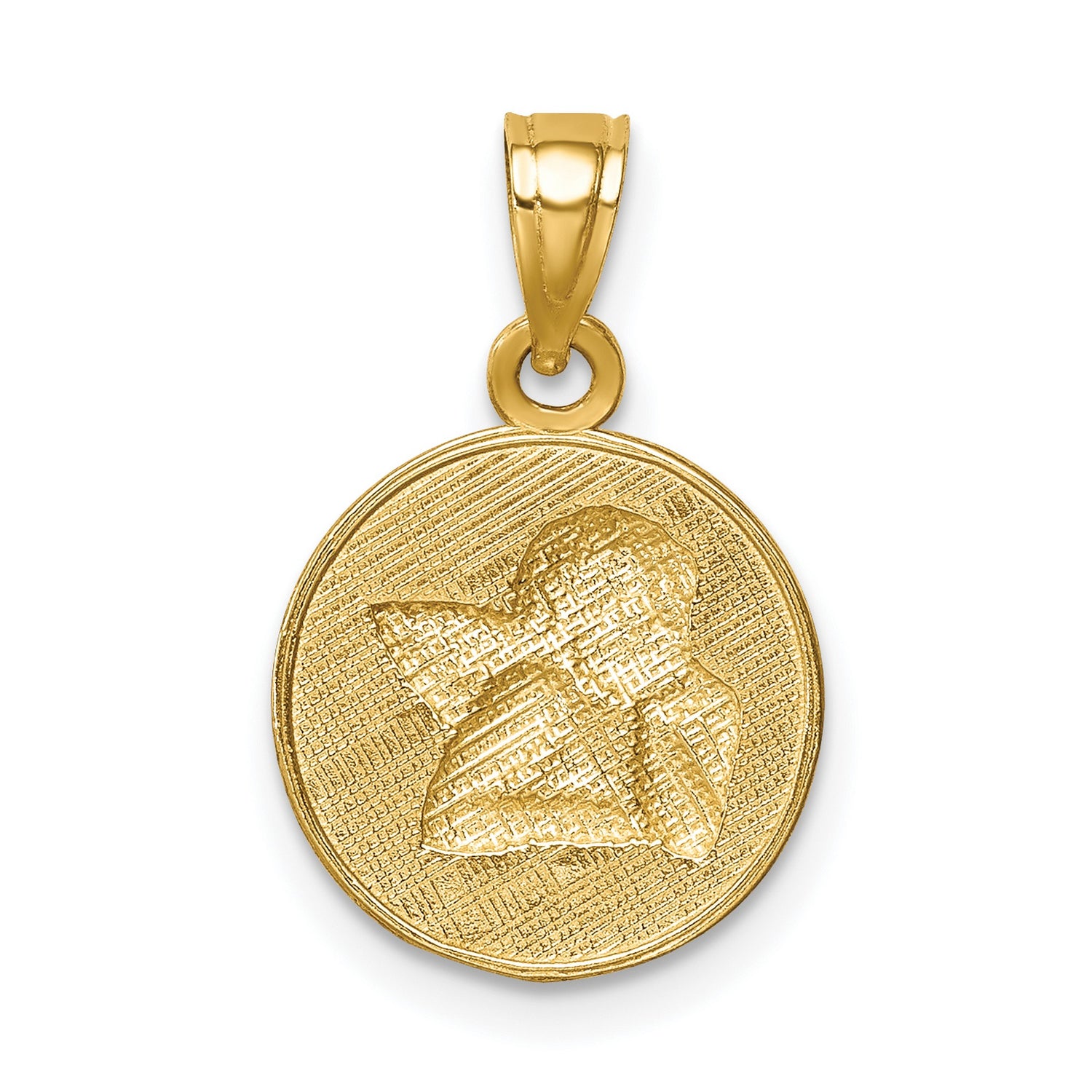 14k Yellow Gold and Rhodium Angel Medallion Pendant with Cherub Design
