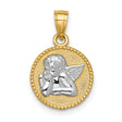 14k Yellow Gold and Rhodium Angel Medallion Pendant with Cherub Design