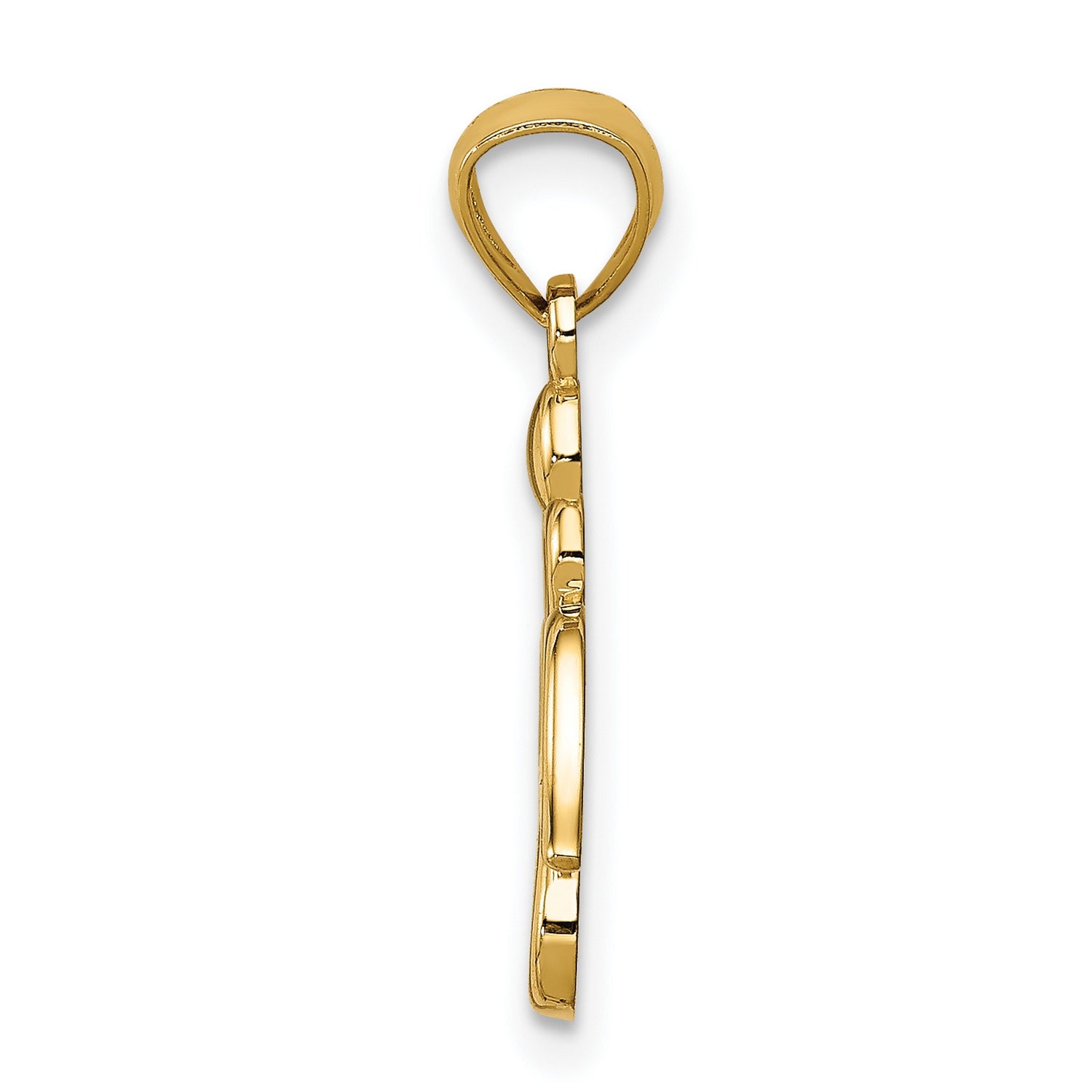 14k Yellow Gold Angel Pendant with Heart Shaped Wings and Body, Religious Christian Charm