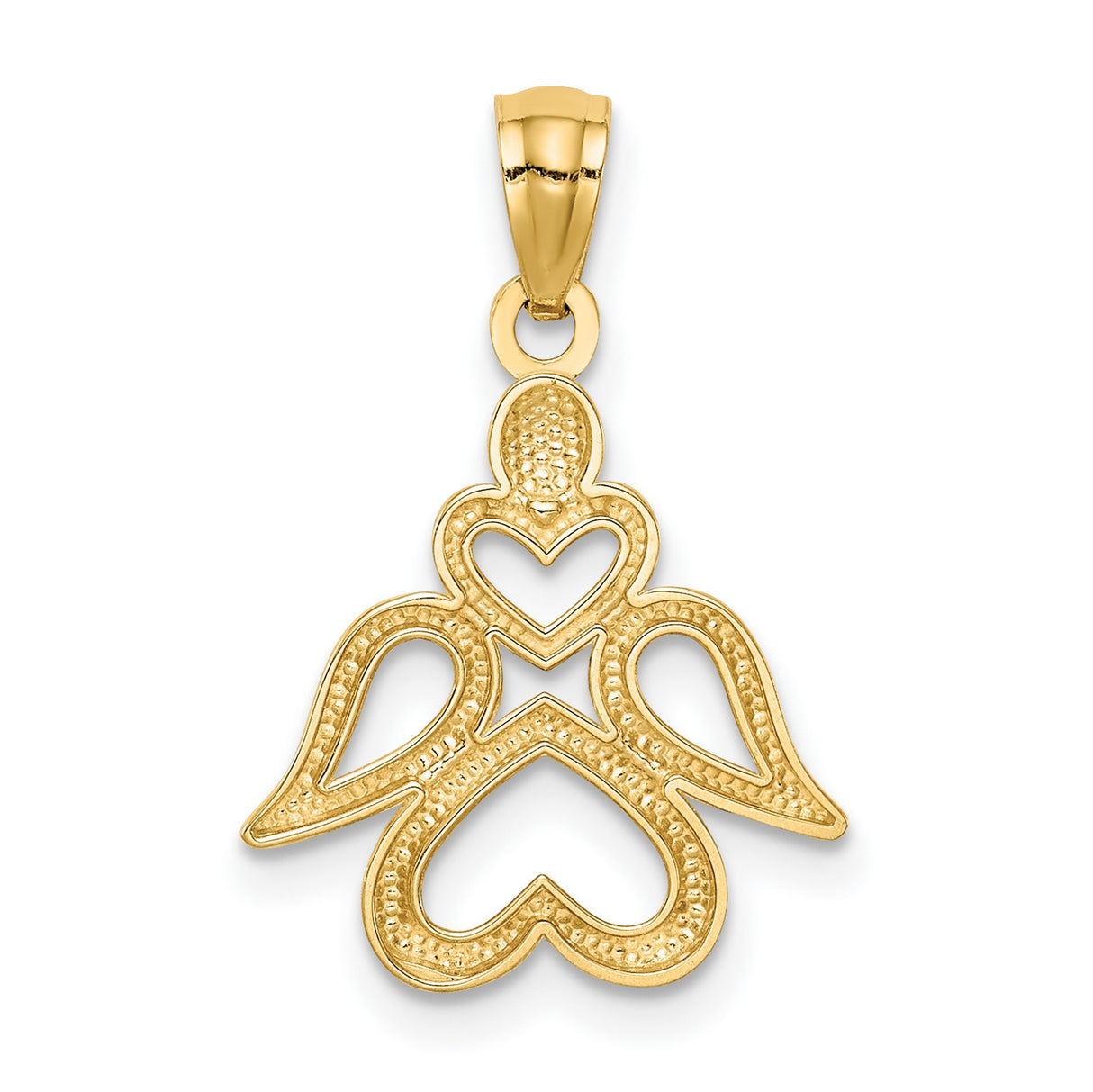14k Yellow Gold Angel Pendant with Heart Shaped Wings and Body, Religious Christian Charm