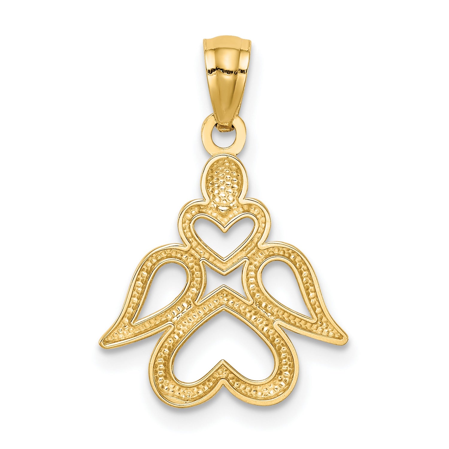14k Yellow Gold Angel Pendant with Heart Shaped Wings and Body, Religious Christian Charm