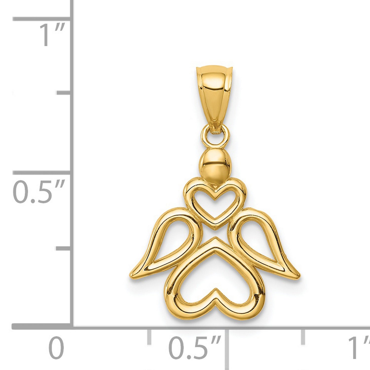 14k Yellow Gold Angel Pendant with Heart Shaped Wings and Body, Religious Christian Charm