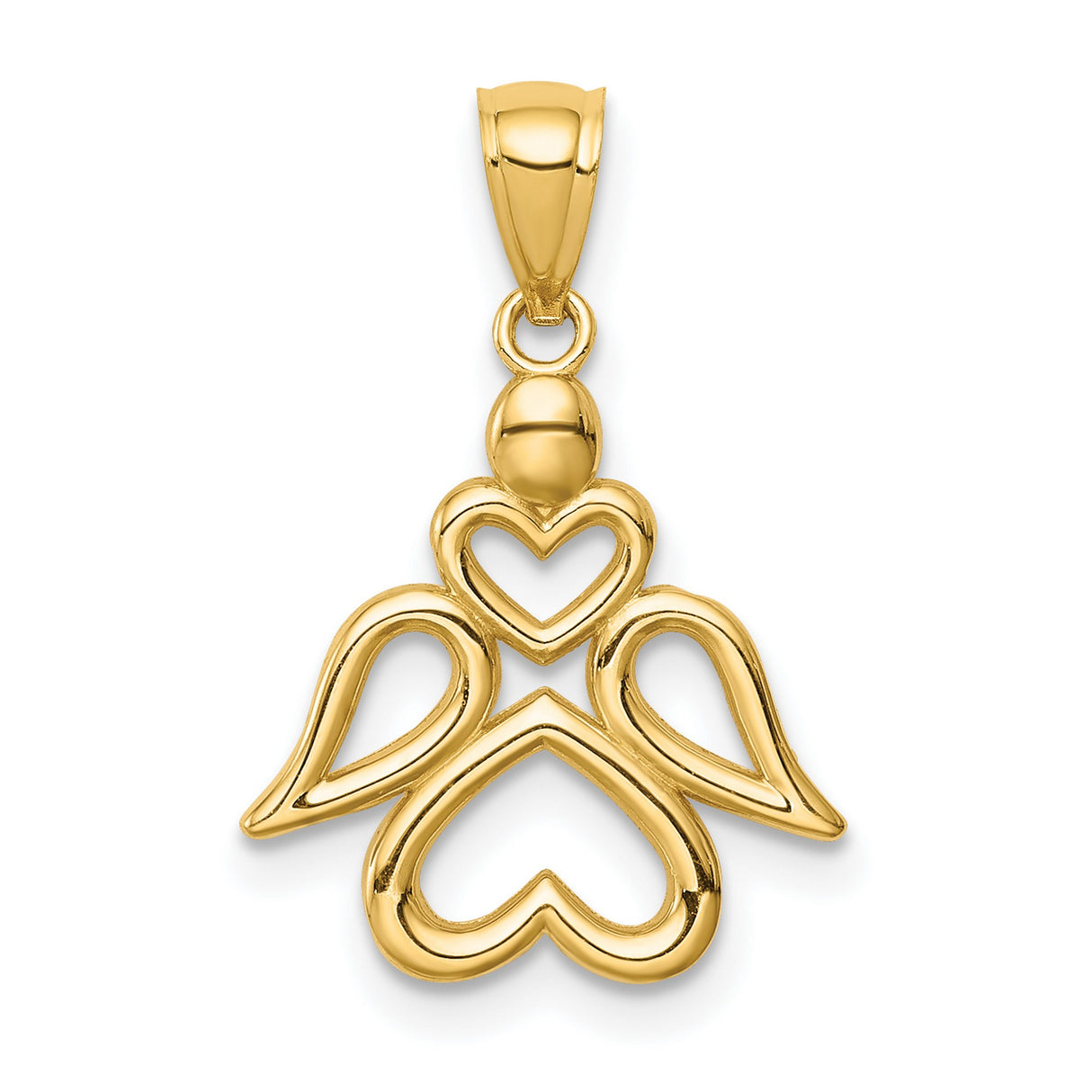 14k Yellow Gold Angel Pendant with Heart Shaped Wings and Body, Religious Christian Charm