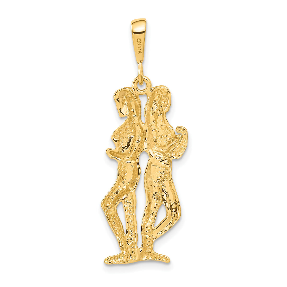 14k Yellow Gold Gemini Zodiac Pendant with Twin Figures, Astrology Charm for Women
