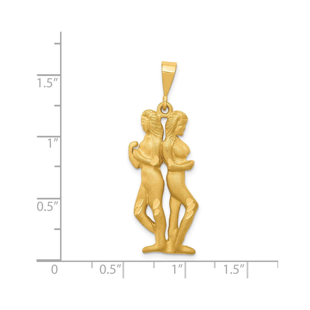 14k Yellow Gold Gemini Zodiac Pendant with Twin Figures, Astrology Charm for Women