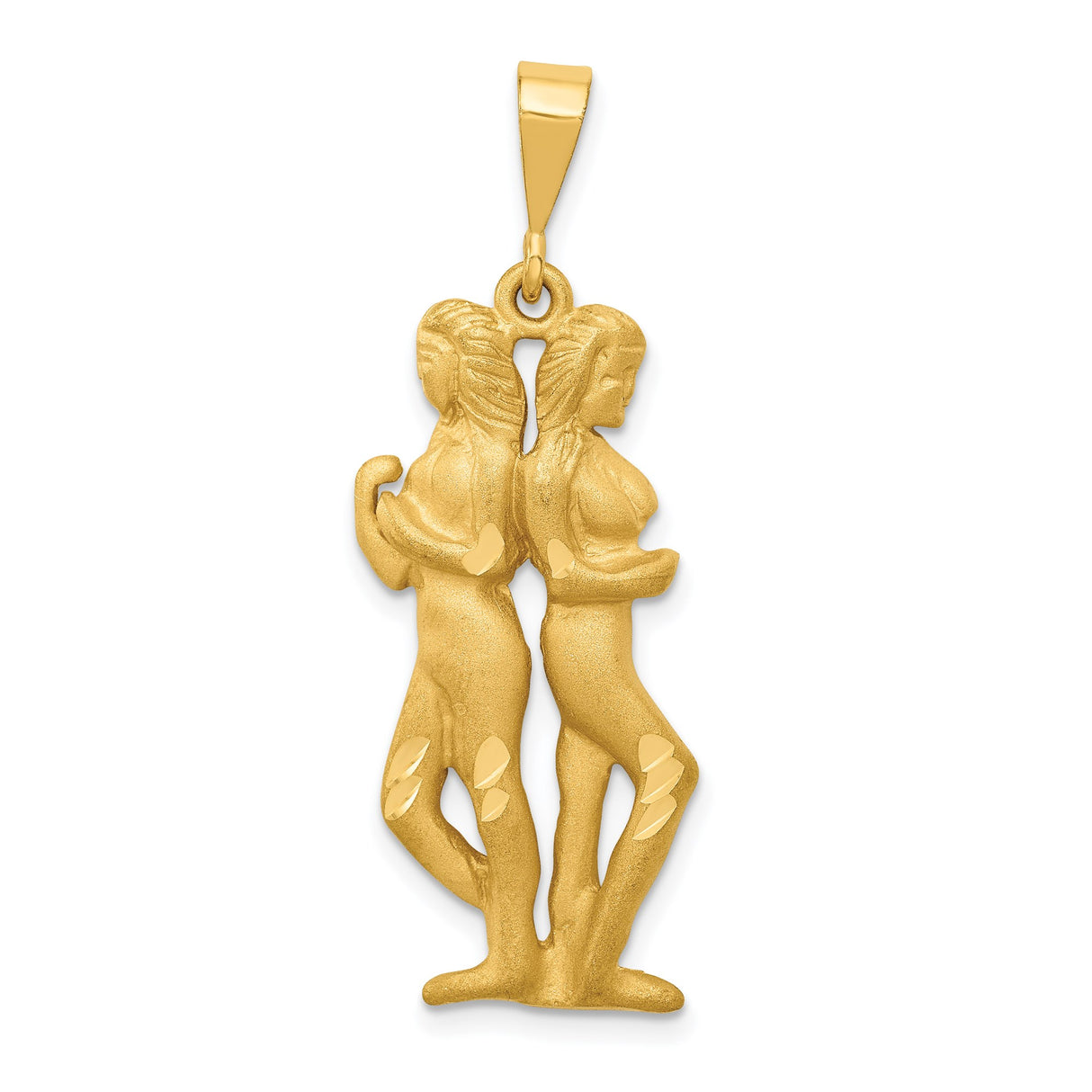 14k Yellow Gold Gemini Zodiac Pendant with Twin Figures, Astrology Charm for Women
