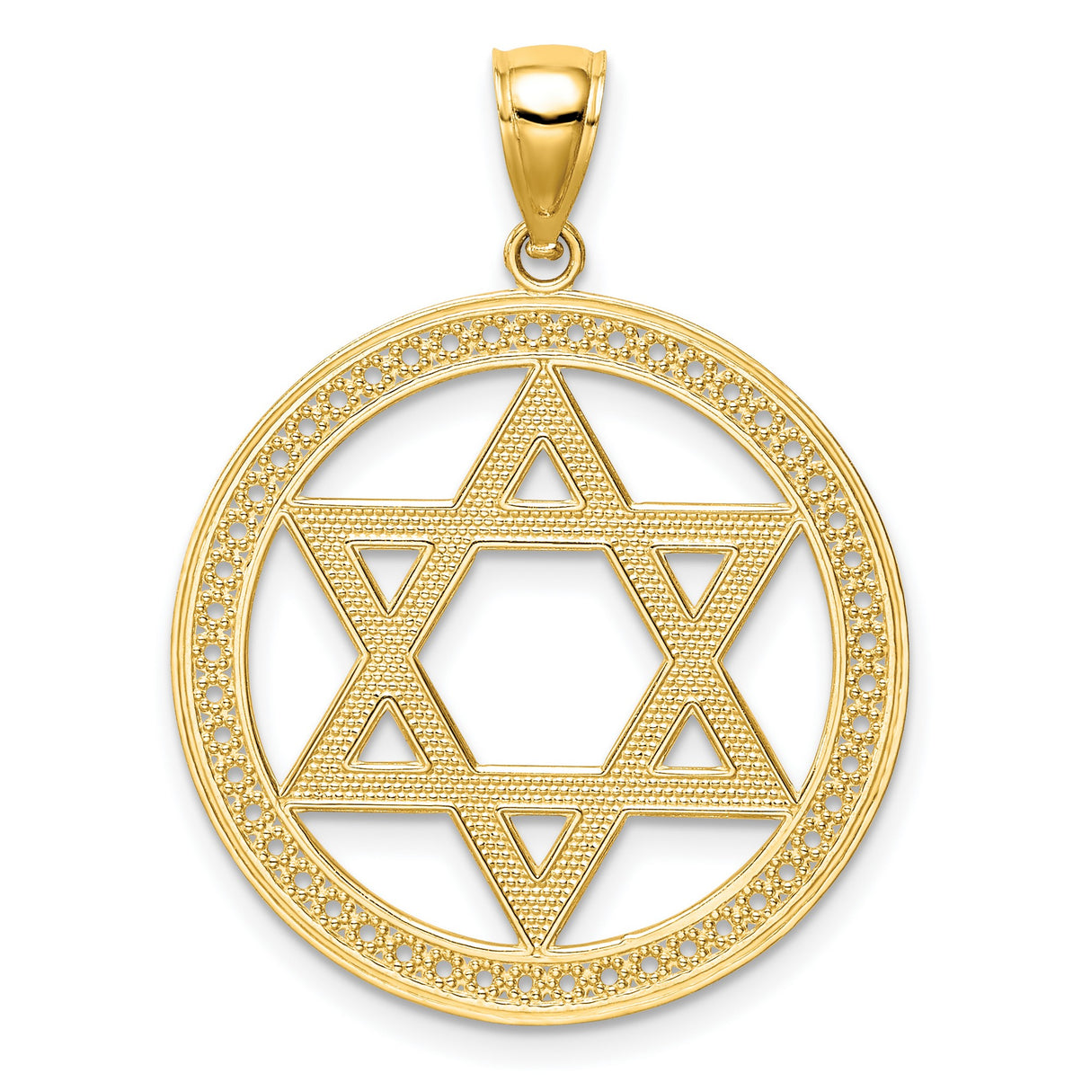 14k Yellow Gold Star of David Pendant with Circular Frame, Jewish Religious Symbol