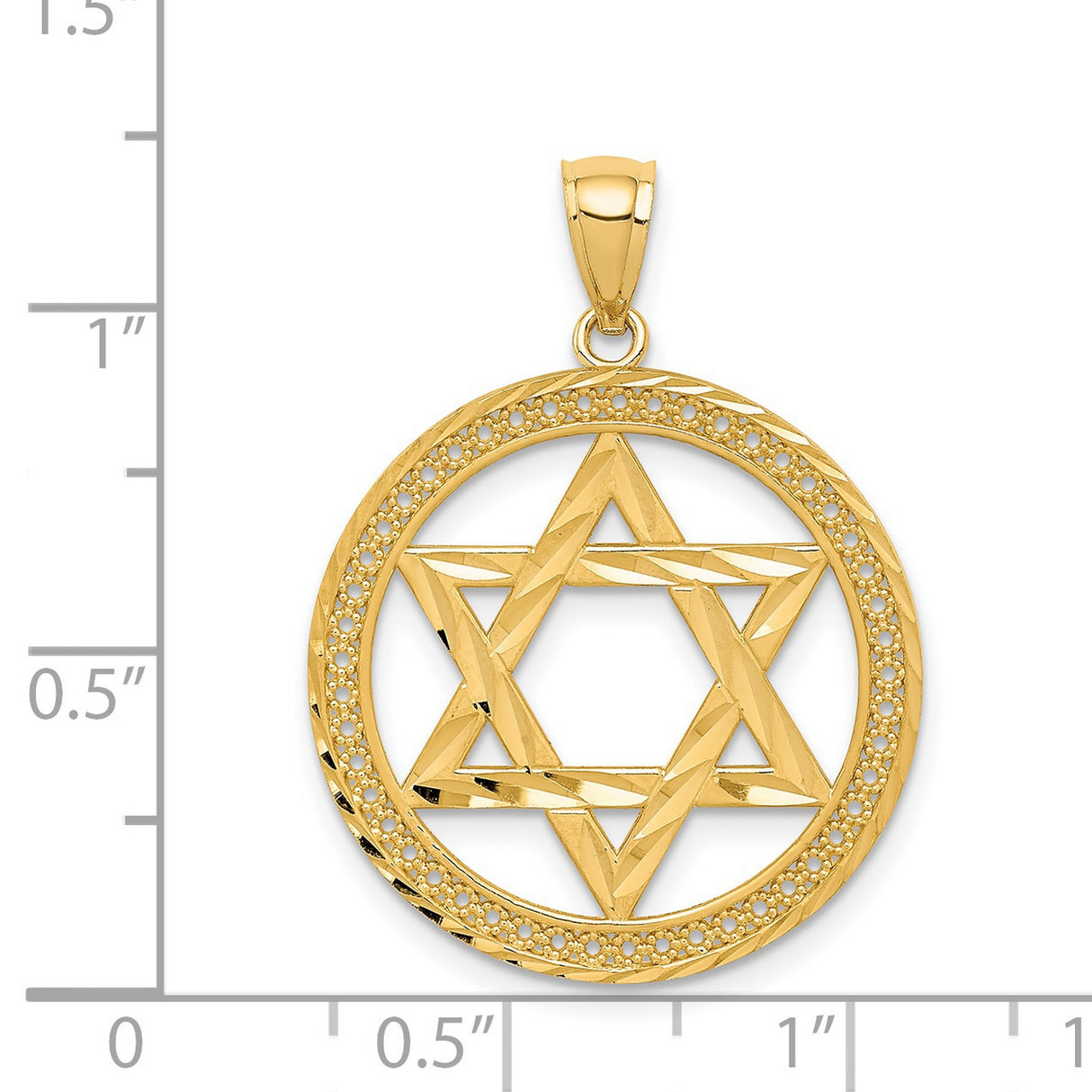 14k Yellow Gold Star of David Pendant with Circular Frame, Jewish Religious Symbol