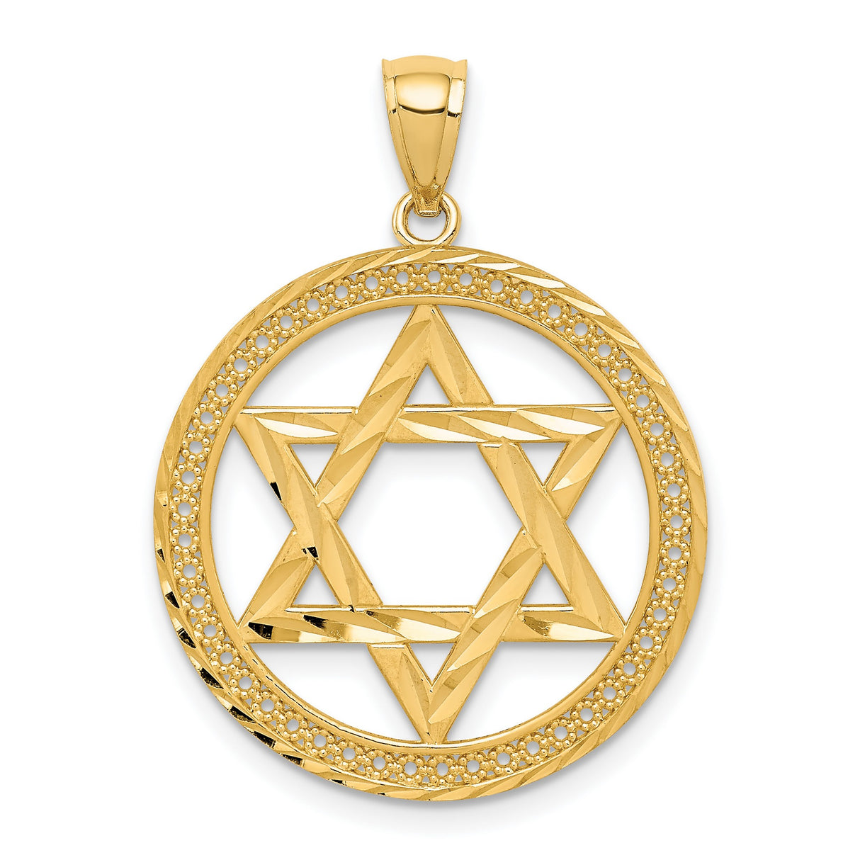 14k Yellow Gold Star of David Pendant with Circular Frame, Jewish Religious Symbol