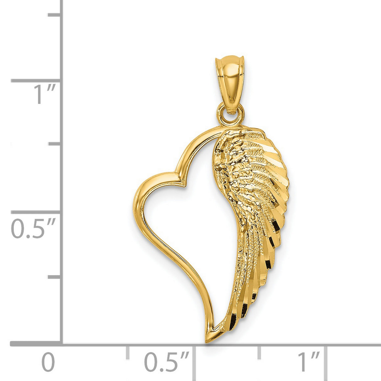14k Yellow Gold Heart and Angel Wing Pendant, Symbol of Love and Protection for Women