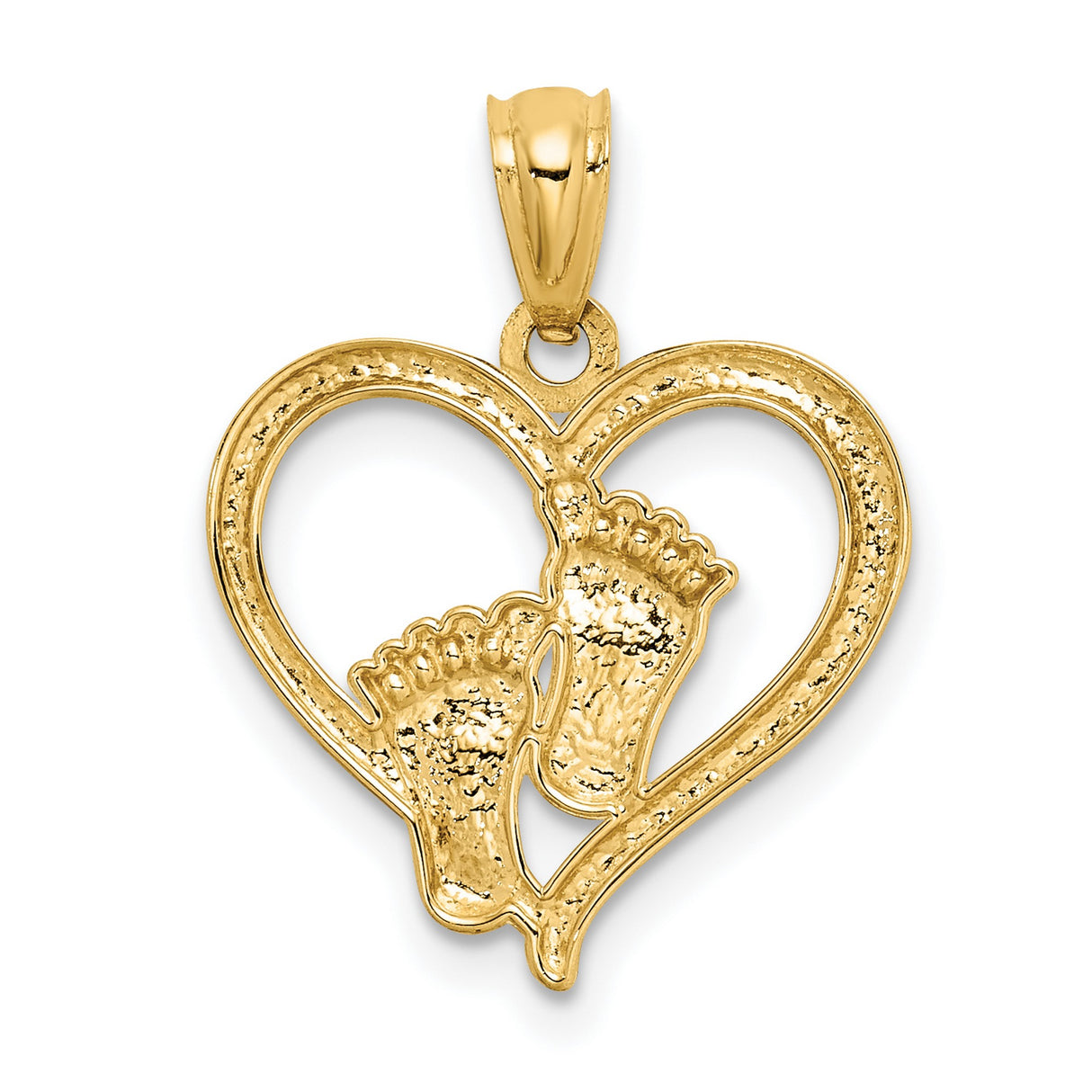 14k Yellow Gold Pendant, Baby Feet with Open Heart Design, Maternal Keepsake Jewelry for Women