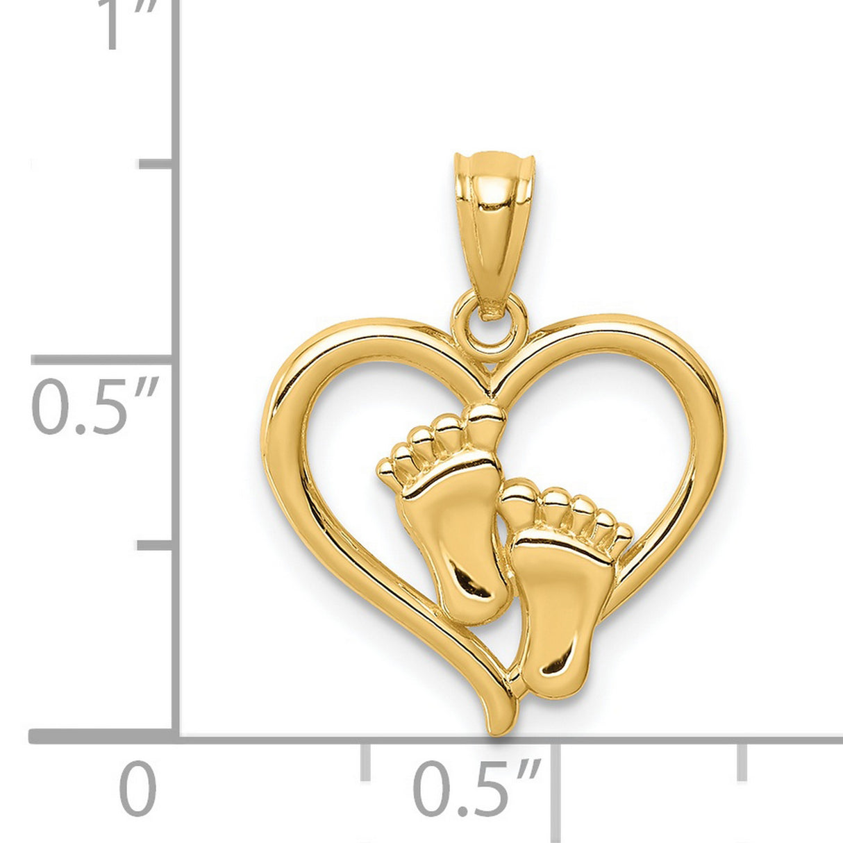 14k Yellow Gold Pendant, Baby Feet with Open Heart Design, Maternal Keepsake Jewelry for Women
