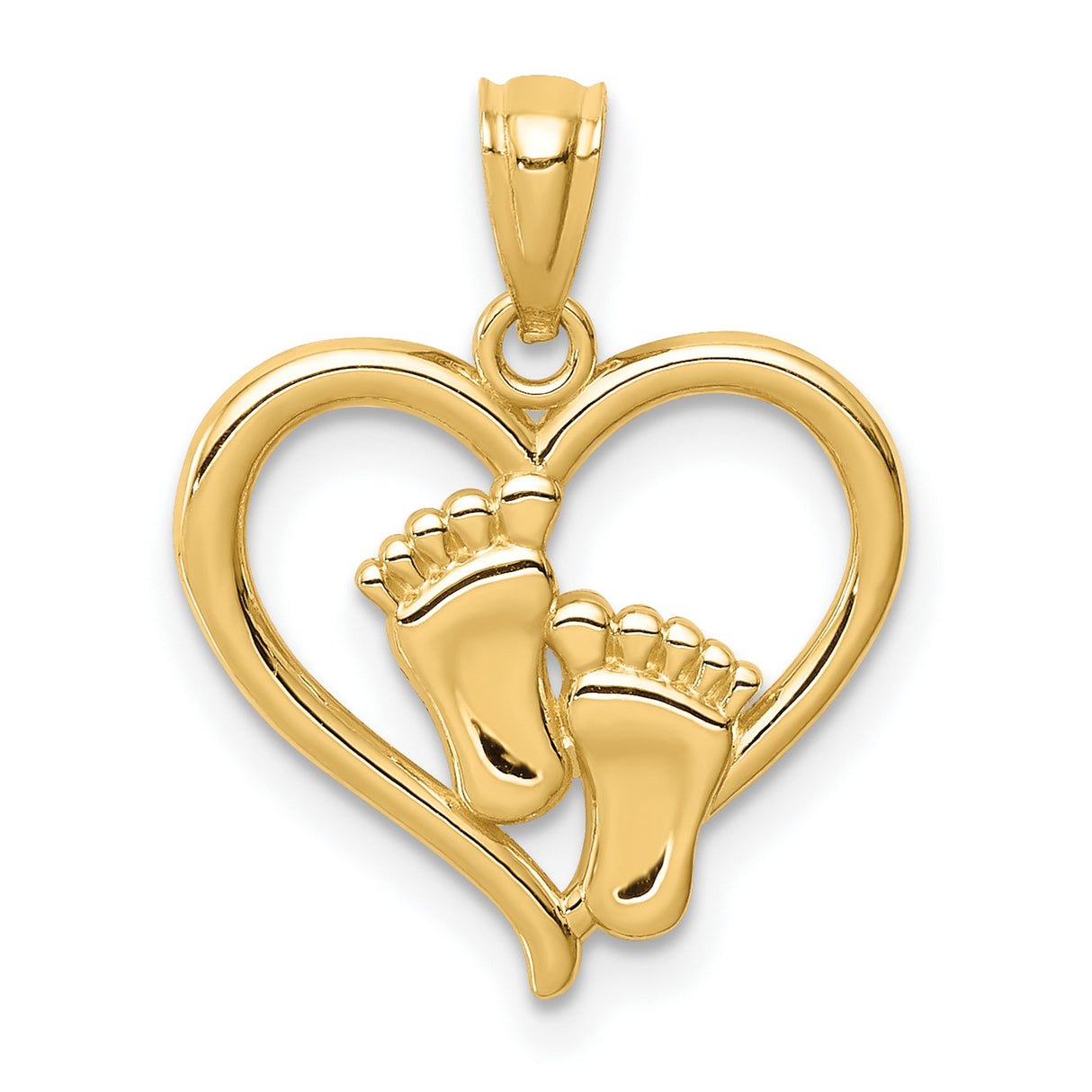 14k Yellow Gold Pendant, Baby Feet with Open Heart Design, Maternal Keepsake Jewelry for Women