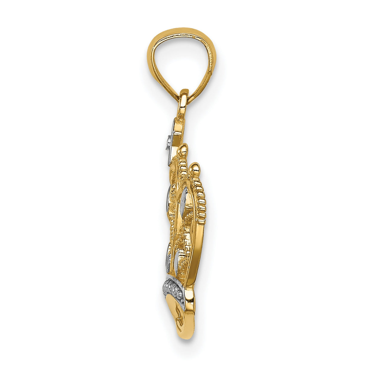 14k Multi-Tone Gold Filigree Crown Pendant with Star Symbol, Regal Jewelry Charm for Women