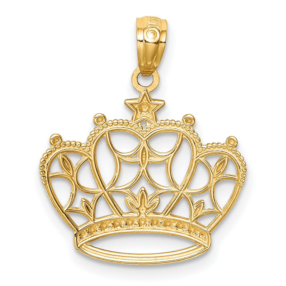 14k Multi-Tone Gold Filigree Crown Pendant with Star Symbol, Regal Jewelry Charm for Women