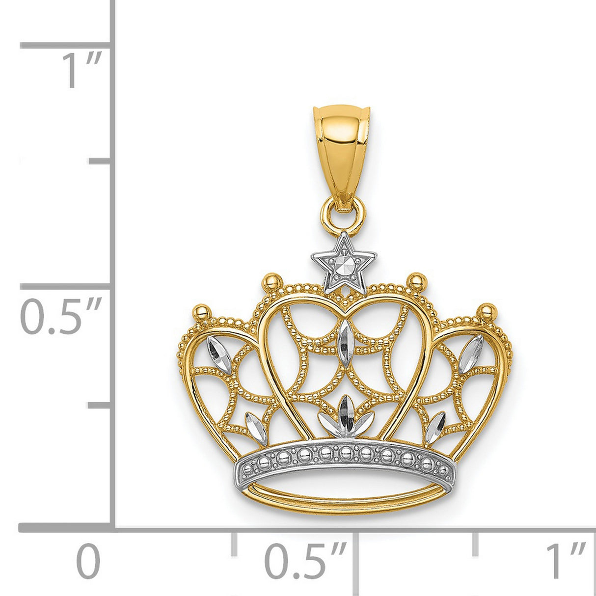14k Multi-Tone Gold Filigree Crown Pendant with Star Symbol, Regal Jewelry Charm for Women