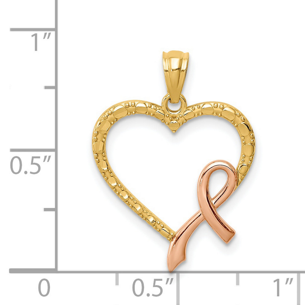 14k Yellow and Rose Gold Heart Ribbon Pendant with Raised Awareness Design for Women