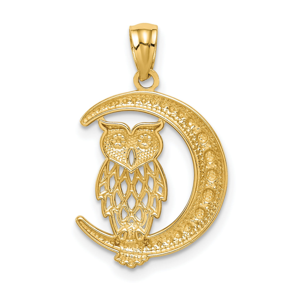 14k Multi-Tone Gold Crescent Moon Owl Pendant, Spiritual Celestial Animal Design for Women