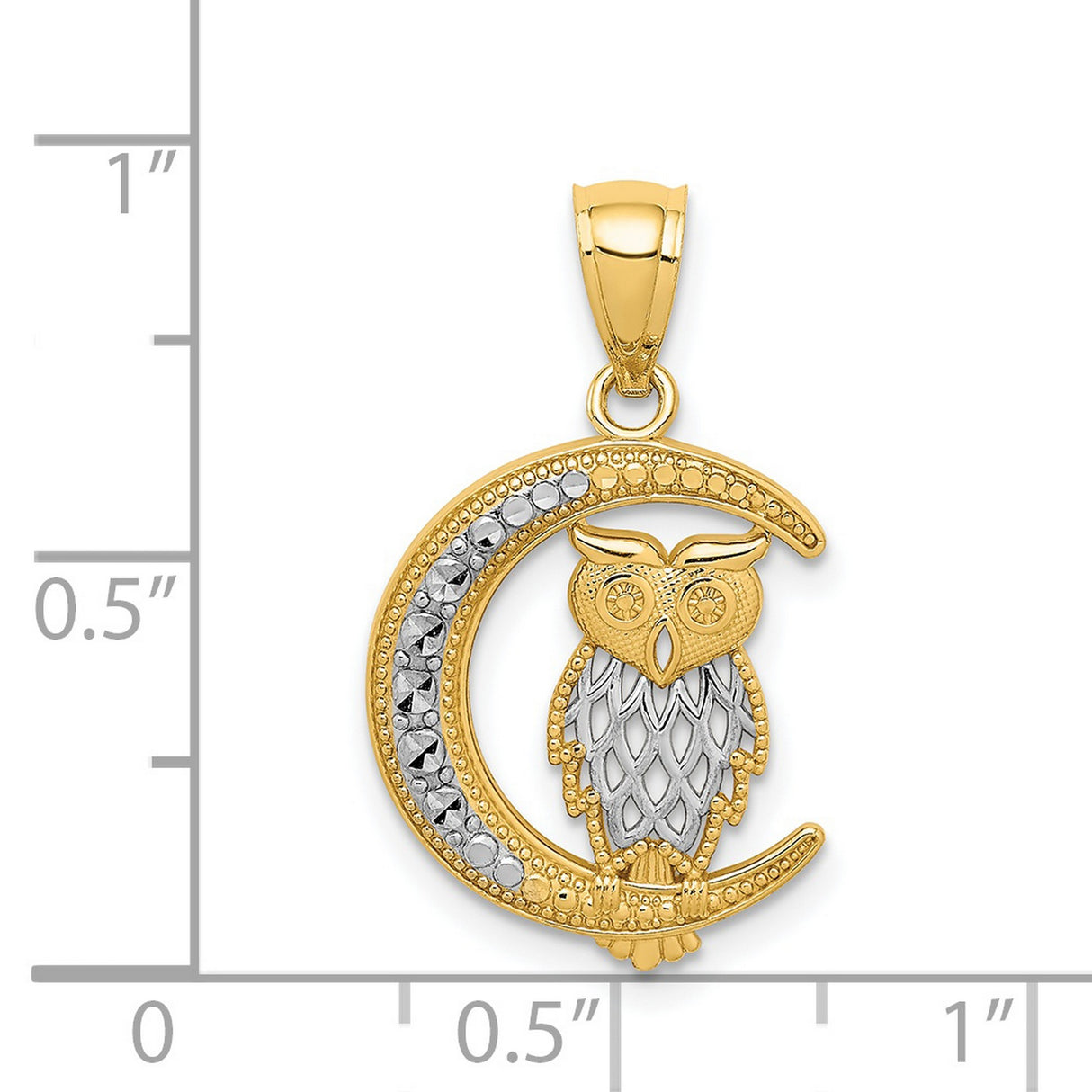 14k Multi-Tone Gold Crescent Moon Owl Pendant, Spiritual Celestial Animal Design for Women
