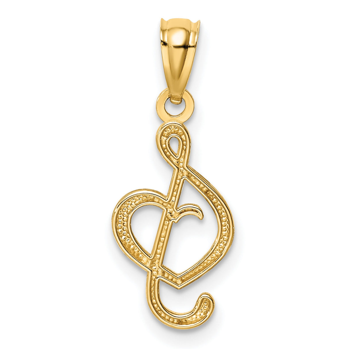 14k Yellow Gold Treble Clef Pendant, Openwork Music Note Charm, Unisex Musical Jewelry