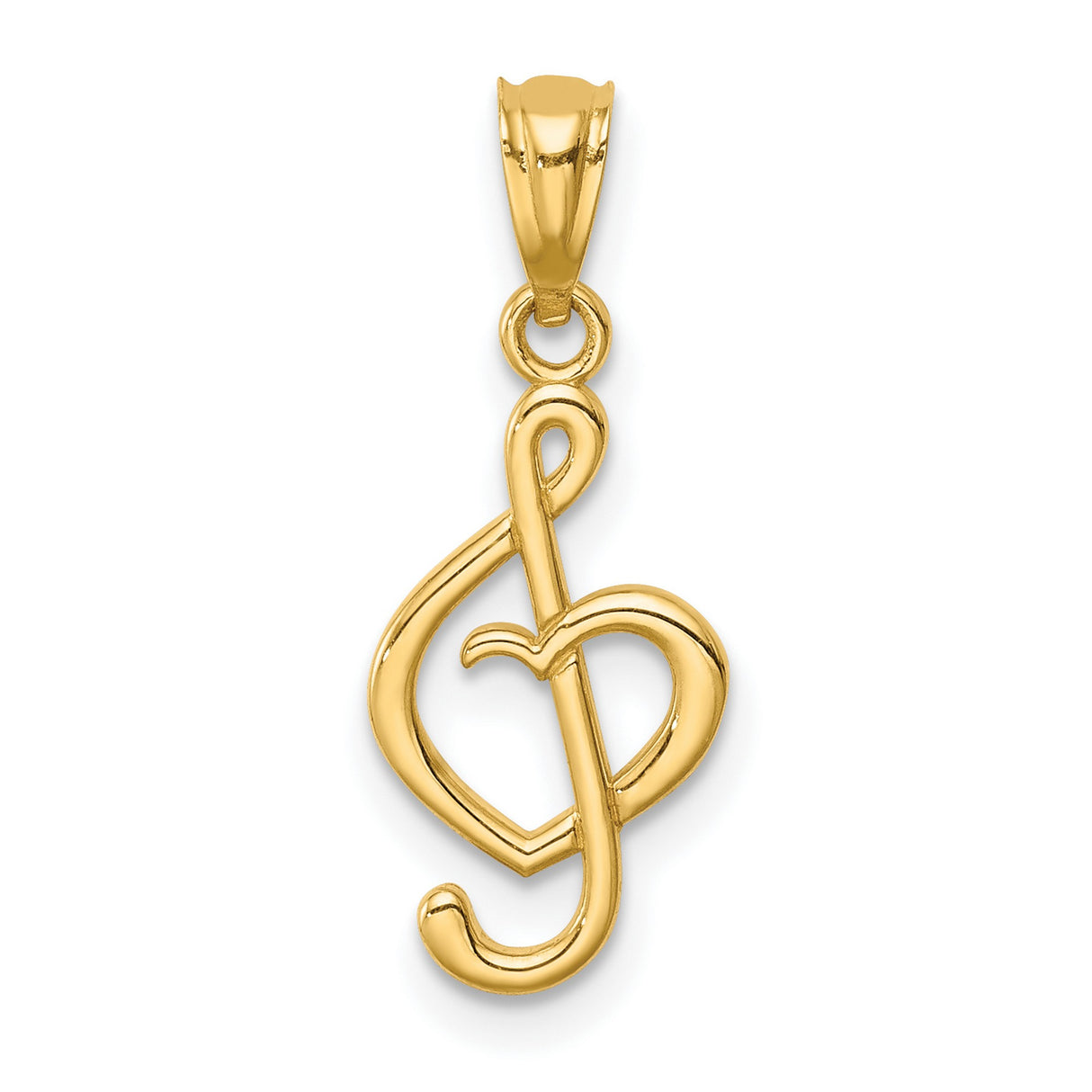 14k Yellow Gold Treble Clef Pendant, Openwork Music Note Charm, Unisex Musical Jewelry