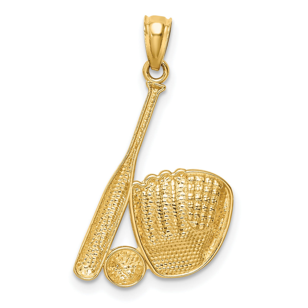 14k Multi-Tone Gold Baseball Pendant with Bat, Glove, and Ball Design, Unisex Sports Charm