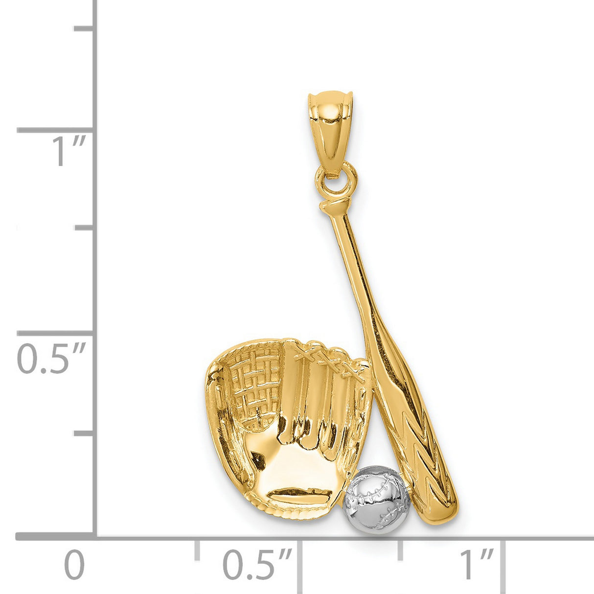 14k Multi-Tone Gold Baseball Pendant with Bat, Glove, and Ball Design, Unisex Sports Charm