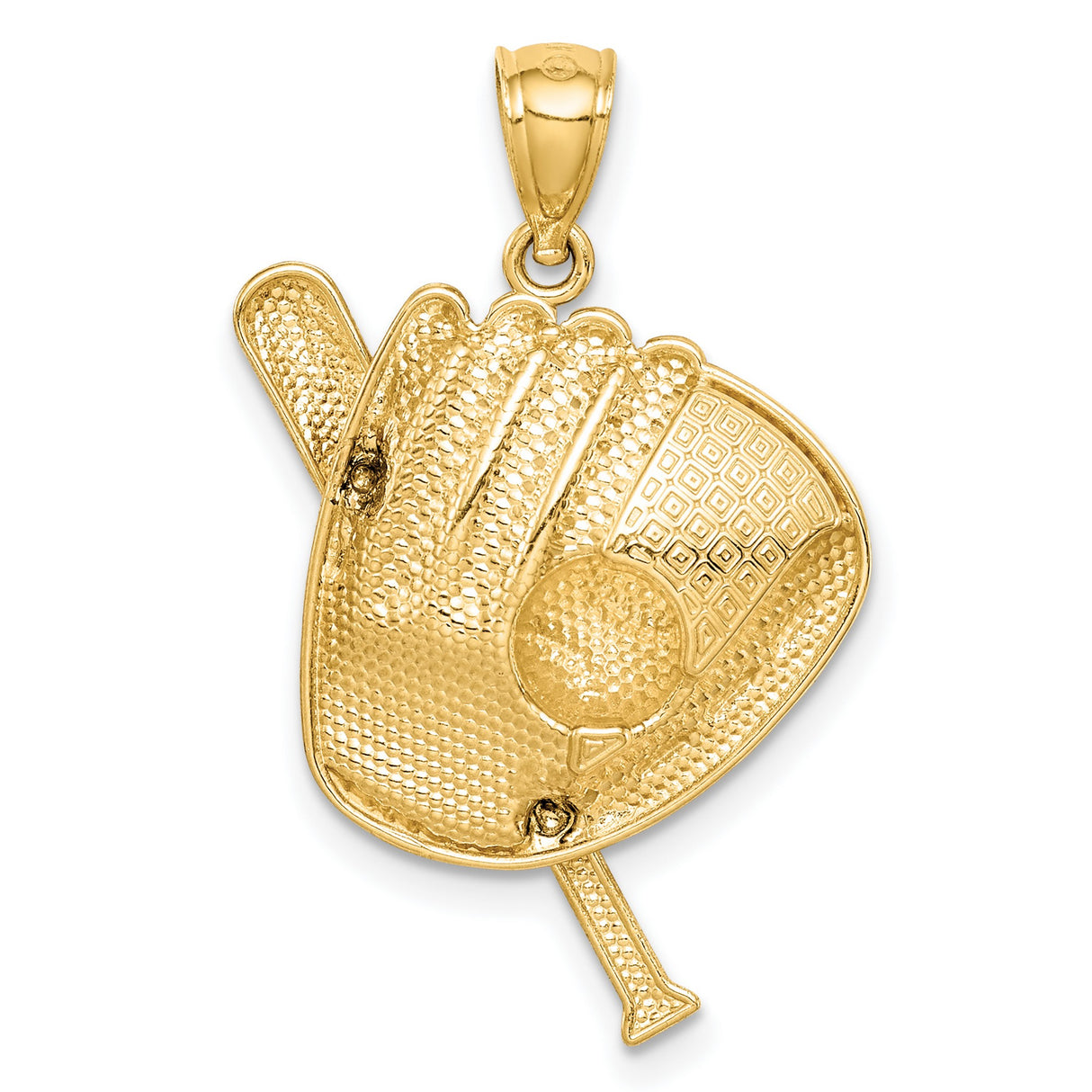 14k Multi-Tone Gold Baseball Glove Bat Ball Pendant, Sports Charm for Men and Women