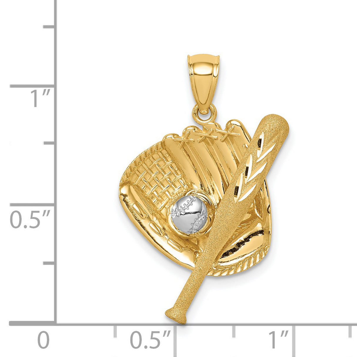 14k Multi-Tone Gold Baseball Glove Bat Ball Pendant, Sports Charm for Men and Women