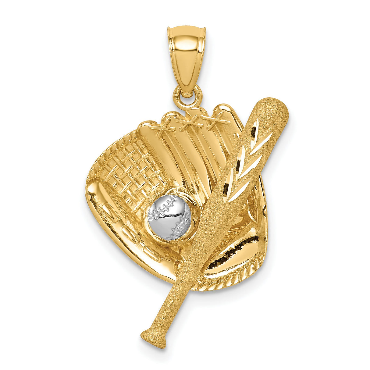 14k Multi-Tone Gold Baseball Glove Bat Ball Pendant, Sports Charm for Men and Women