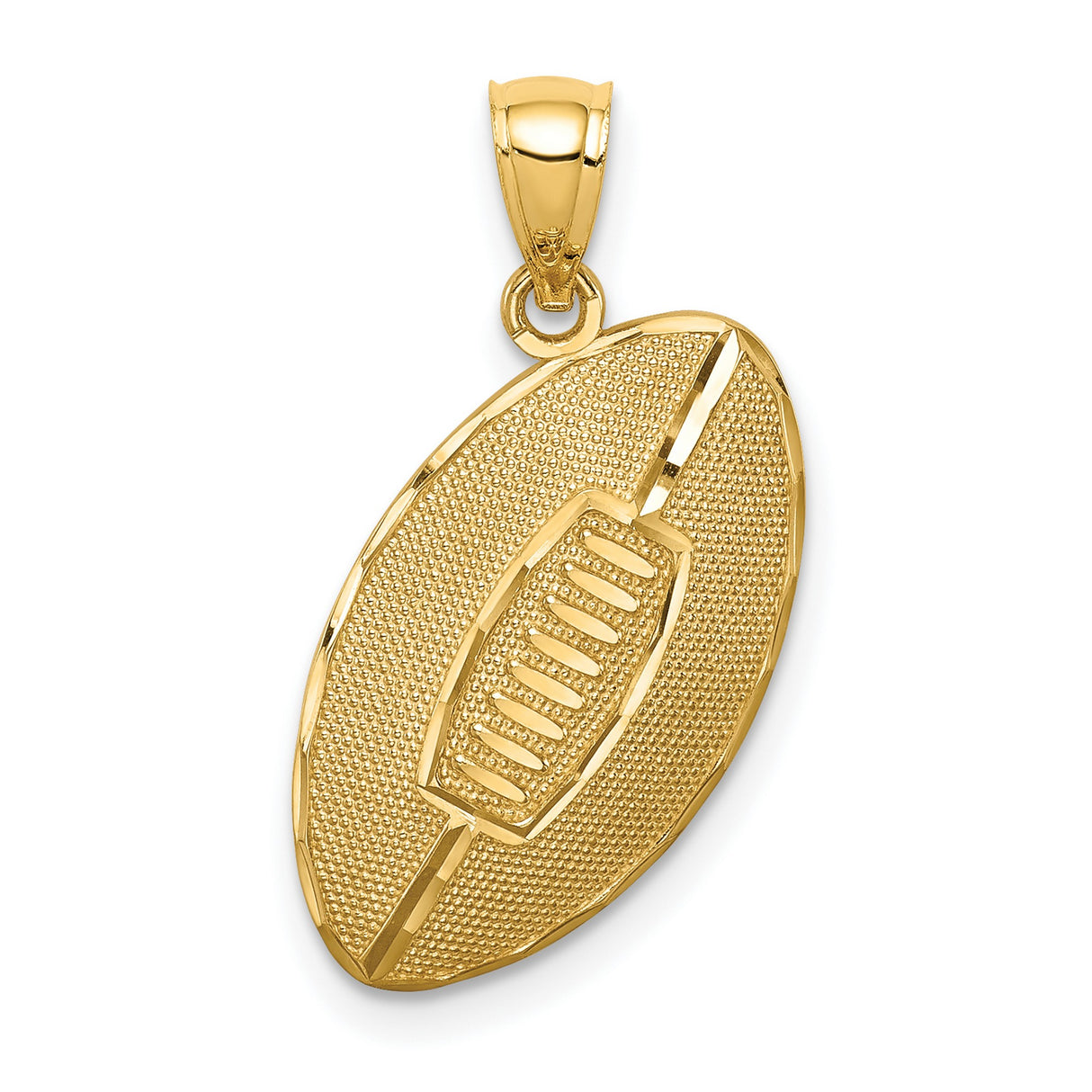 14k Yellow Gold Football Pendant with Textured Design and Detailed Laces for Men or Unisex