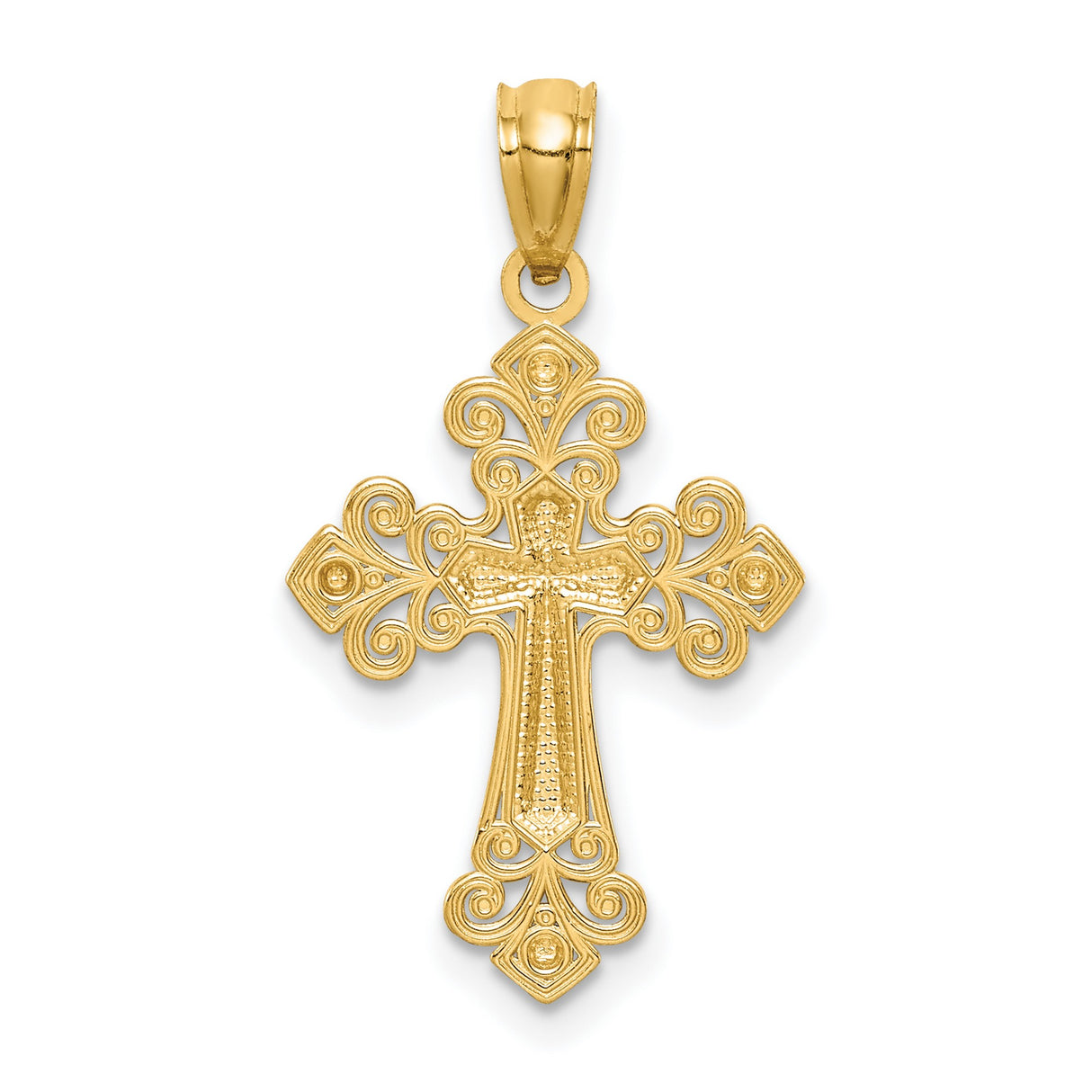 14k Multi-Tone Gold Cross Pendant with Filigree, Diamond Accents, Vintage Religious Style