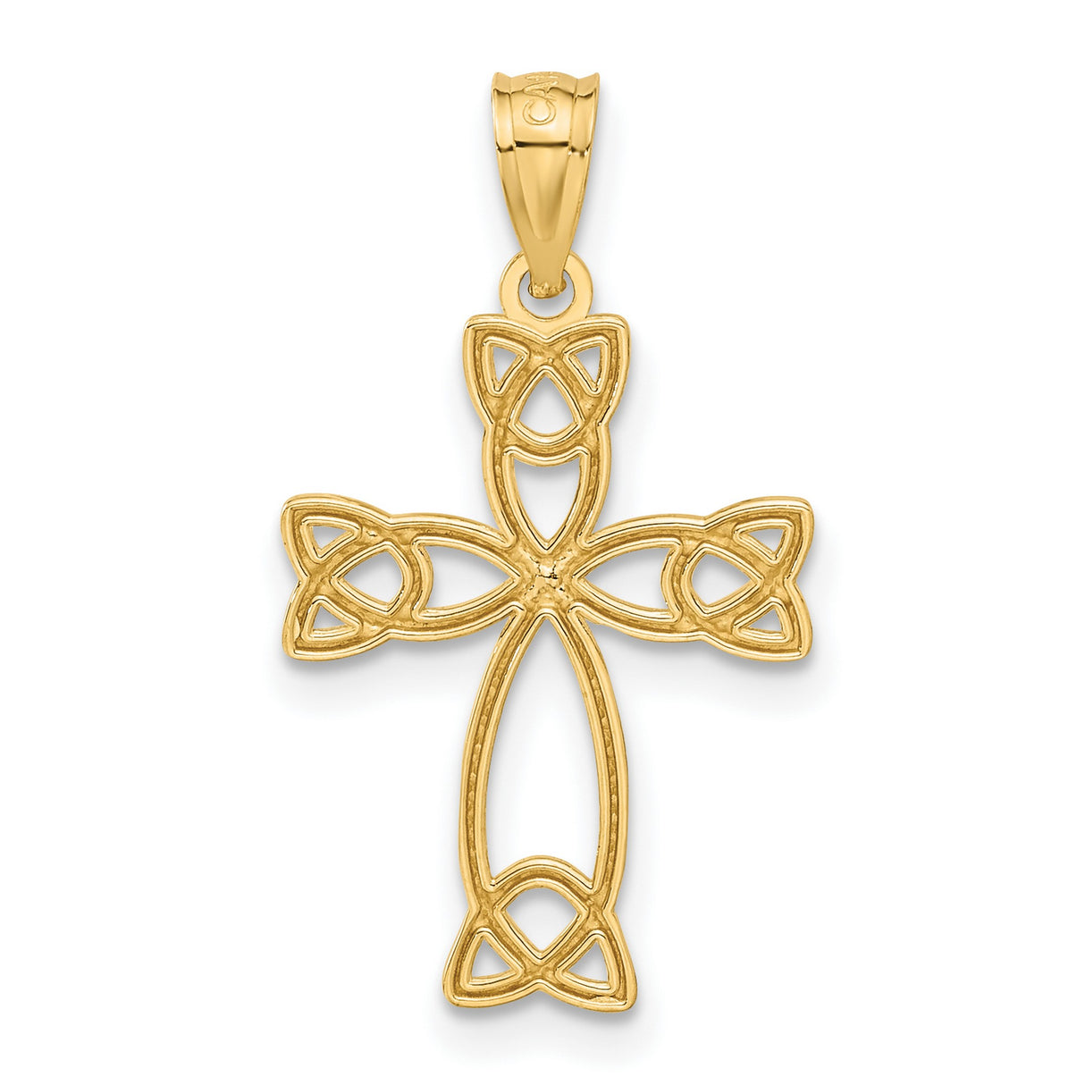 14k Yellow Gold Cross Pendant with Openwork Latin Design and Celtic Knotwork for Men and Women