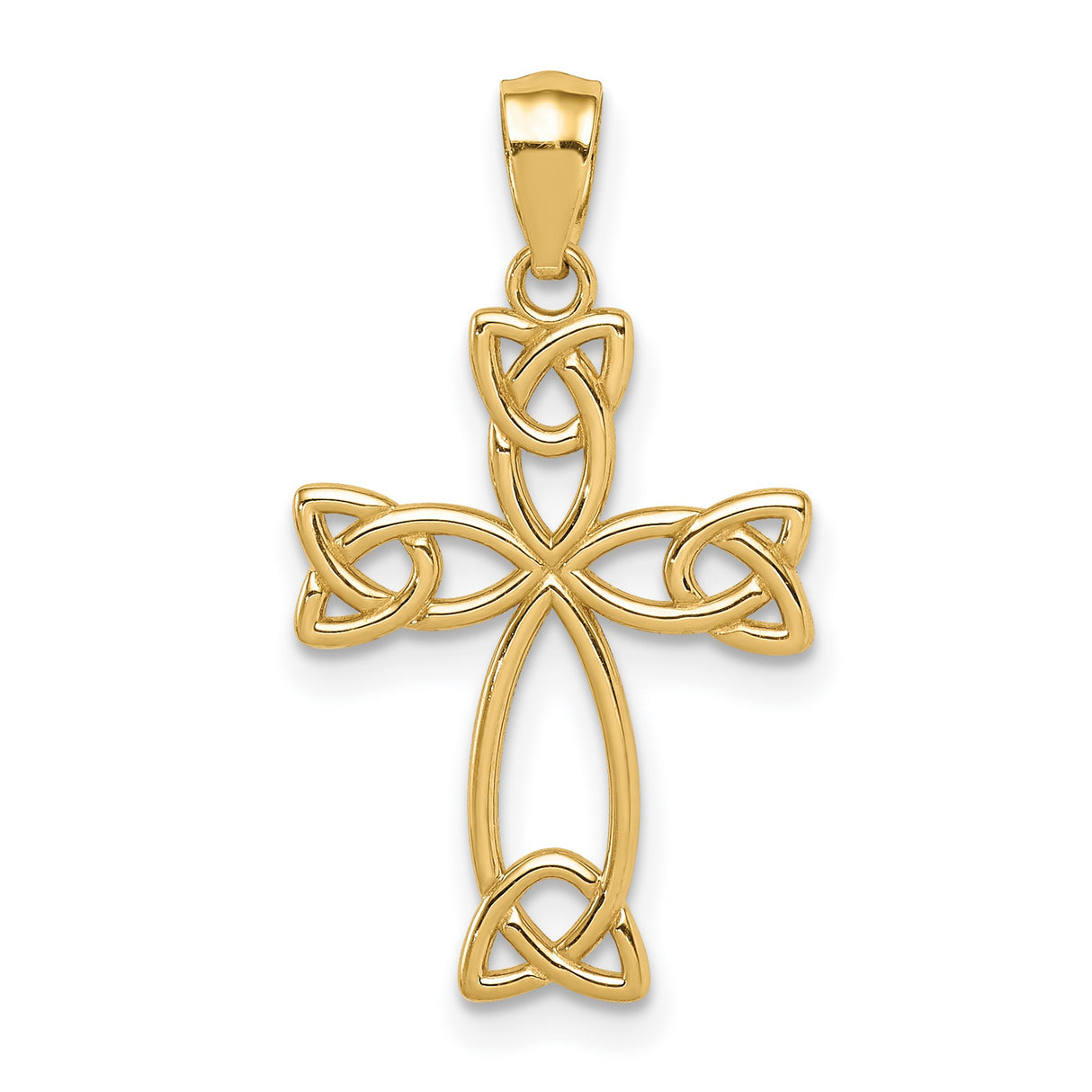 14k Yellow Gold Cross Pendant with Openwork Latin Design and Celtic Knotwork for Men and Women