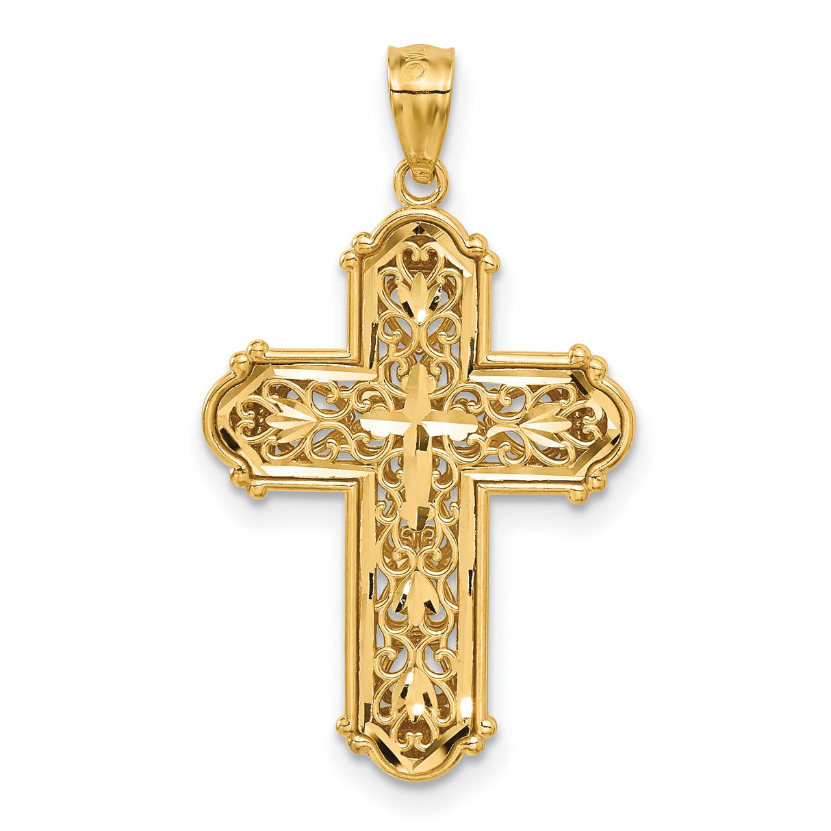 14k Multi-Tone Gold Cross Pendant with Reversible Ornate Filigree Design
