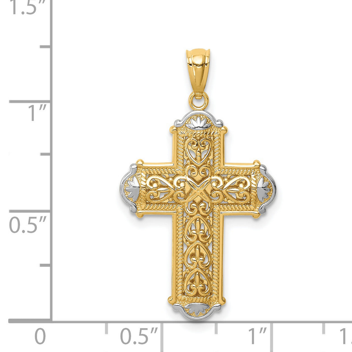 14k Multi-Tone Gold Cross Pendant with Reversible Ornate Filigree Design