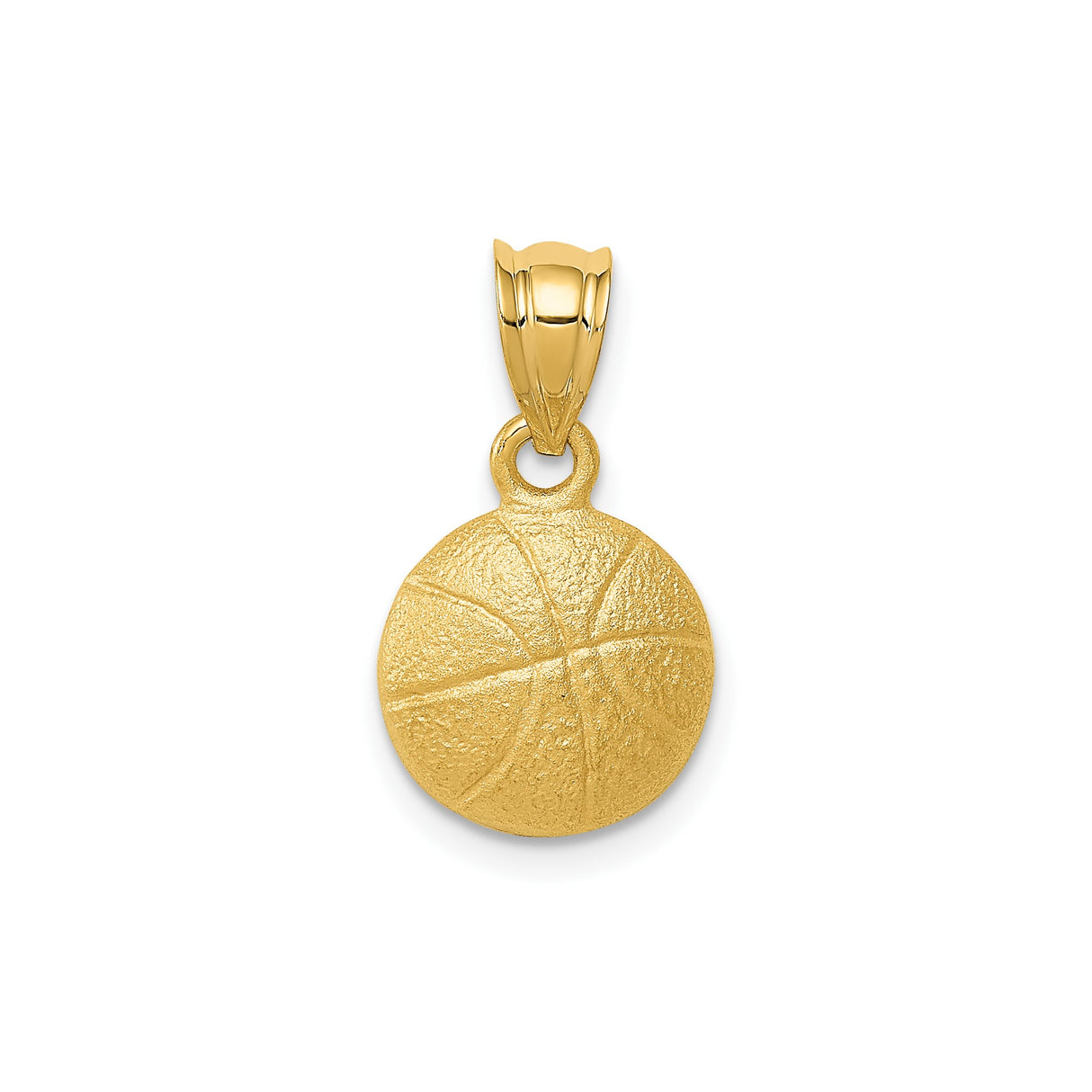 14k Yellow Gold Basketball Pendant, Textured Sports Charm for Athletes and Fans