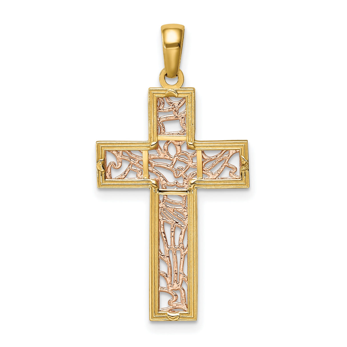 14k Multi-Tone Gold Crucifix Pendant with Detailed Jesus Figure, Christian Faith Jewelry