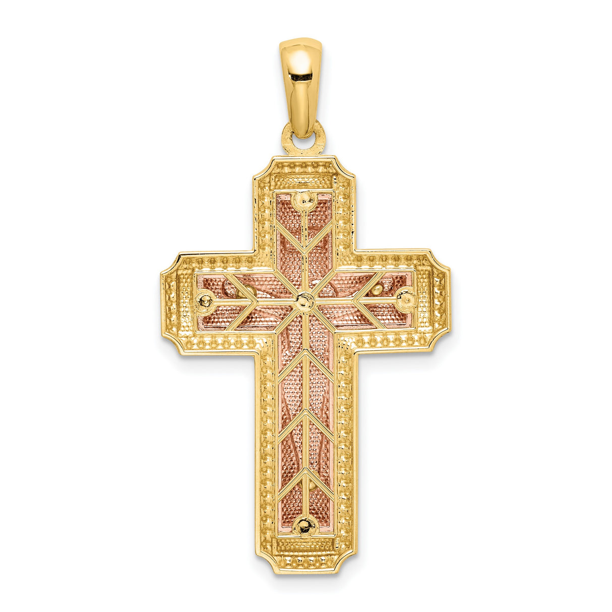 14k Multi-Tone Gold Crucifix Cross Pendant with INRI Inscription, Christian Religious Charm