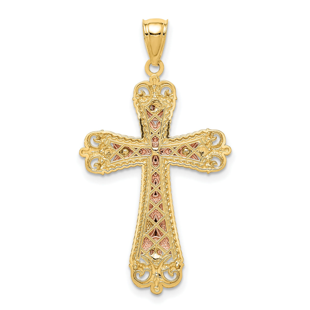 14k Multi-Tone Gold Crucifix Cross Pendant, Textured Tricolor Jesus Charm, Religious Jewelry