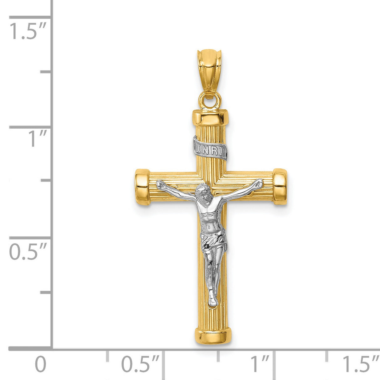 14k Two-Tone Gold Crucifix Cross Pendant with Polished Finish and Rhodium Jesus Figure