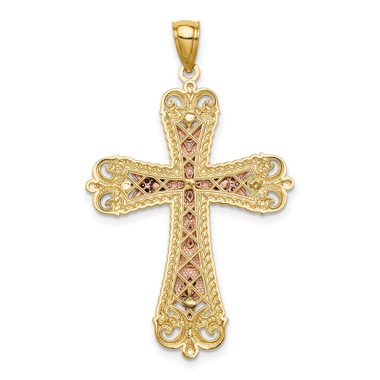14k Tri Color Gold Crucifix Cross Pendant with Twisted Rope Border