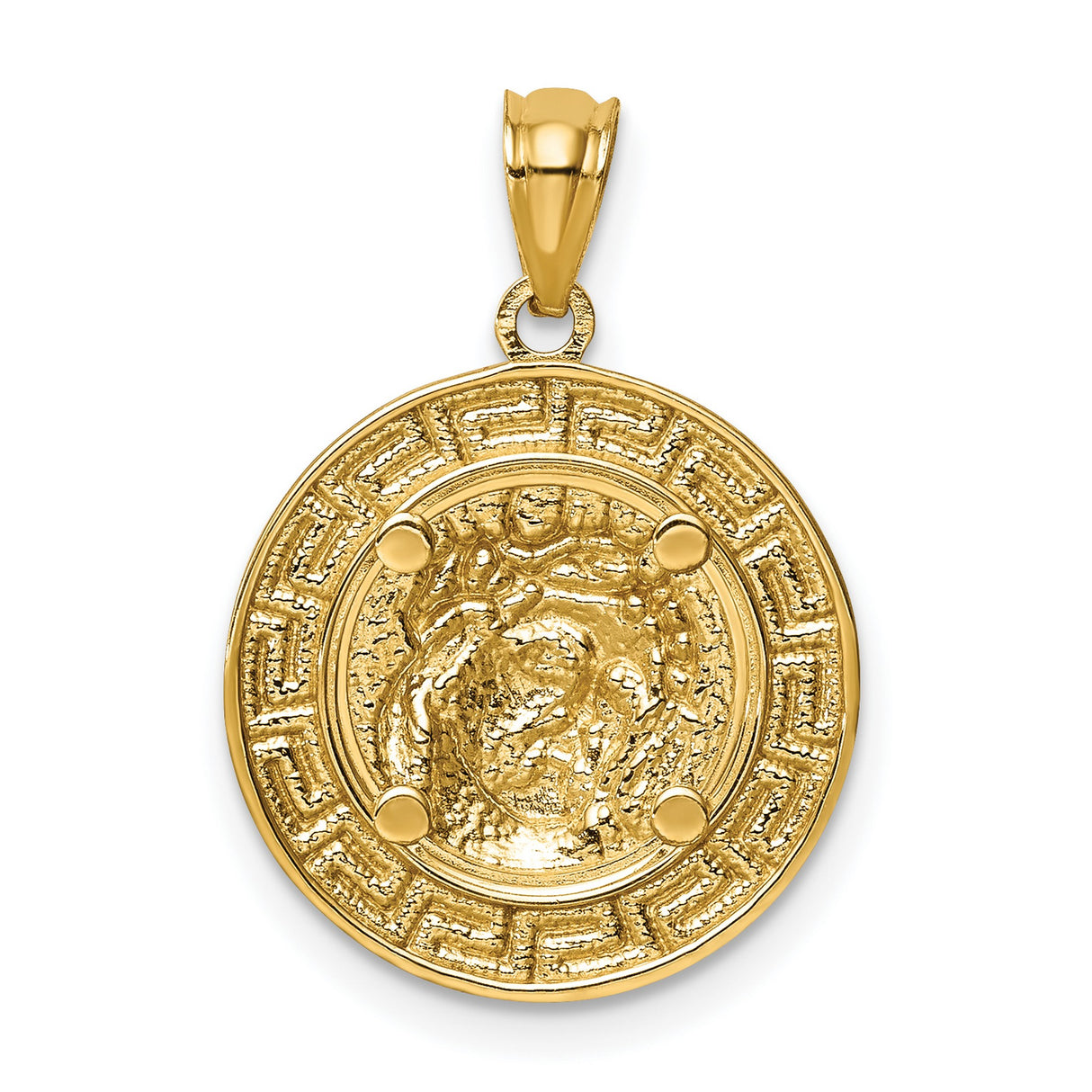 14k Multi-Tone Gold Jesus Pendant, Christ Face with Greek Key Border, Religious Medallion for Men
