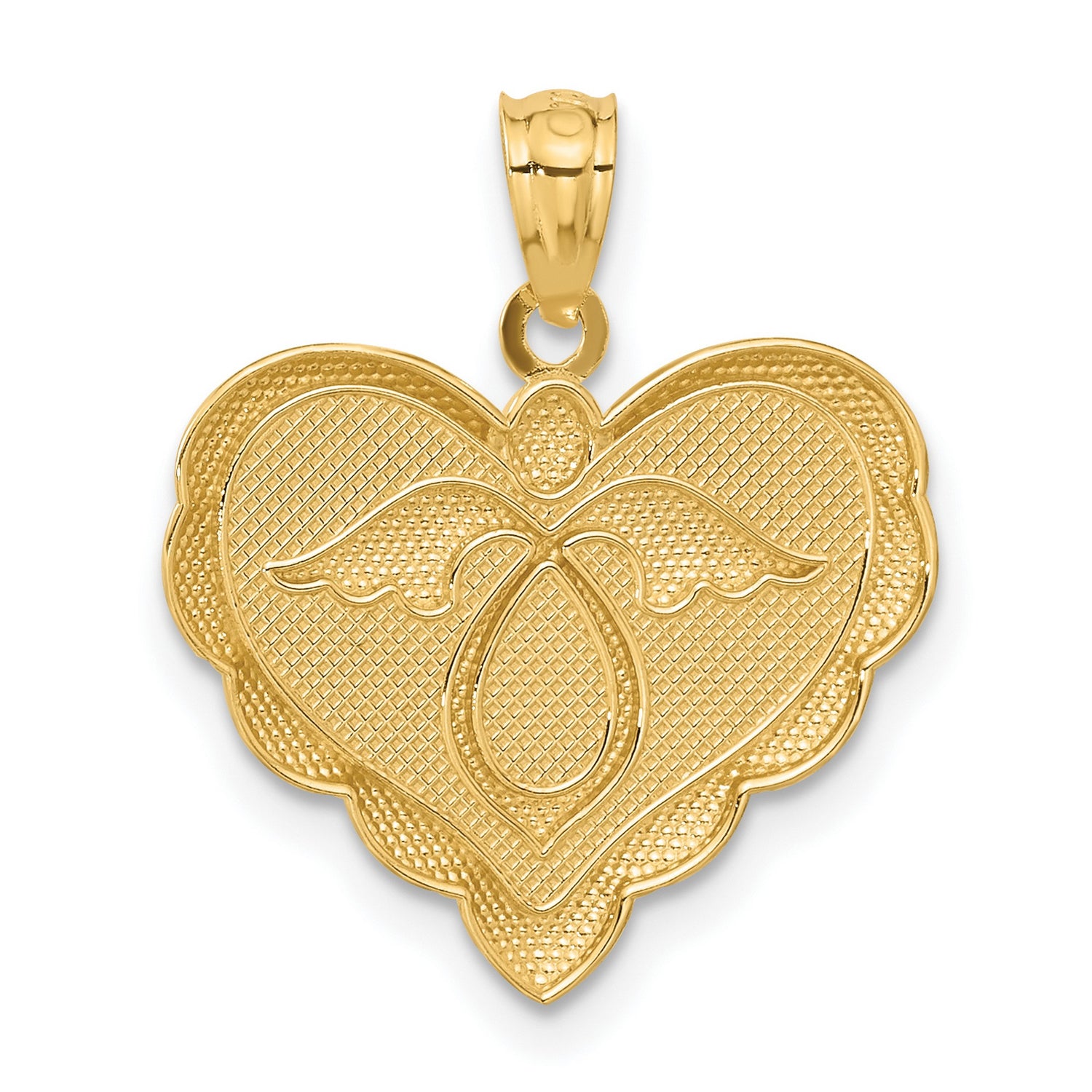 14k Yellow Gold Heart Pendant with Angel Wings Symbolizing Faith, Love, and Protection