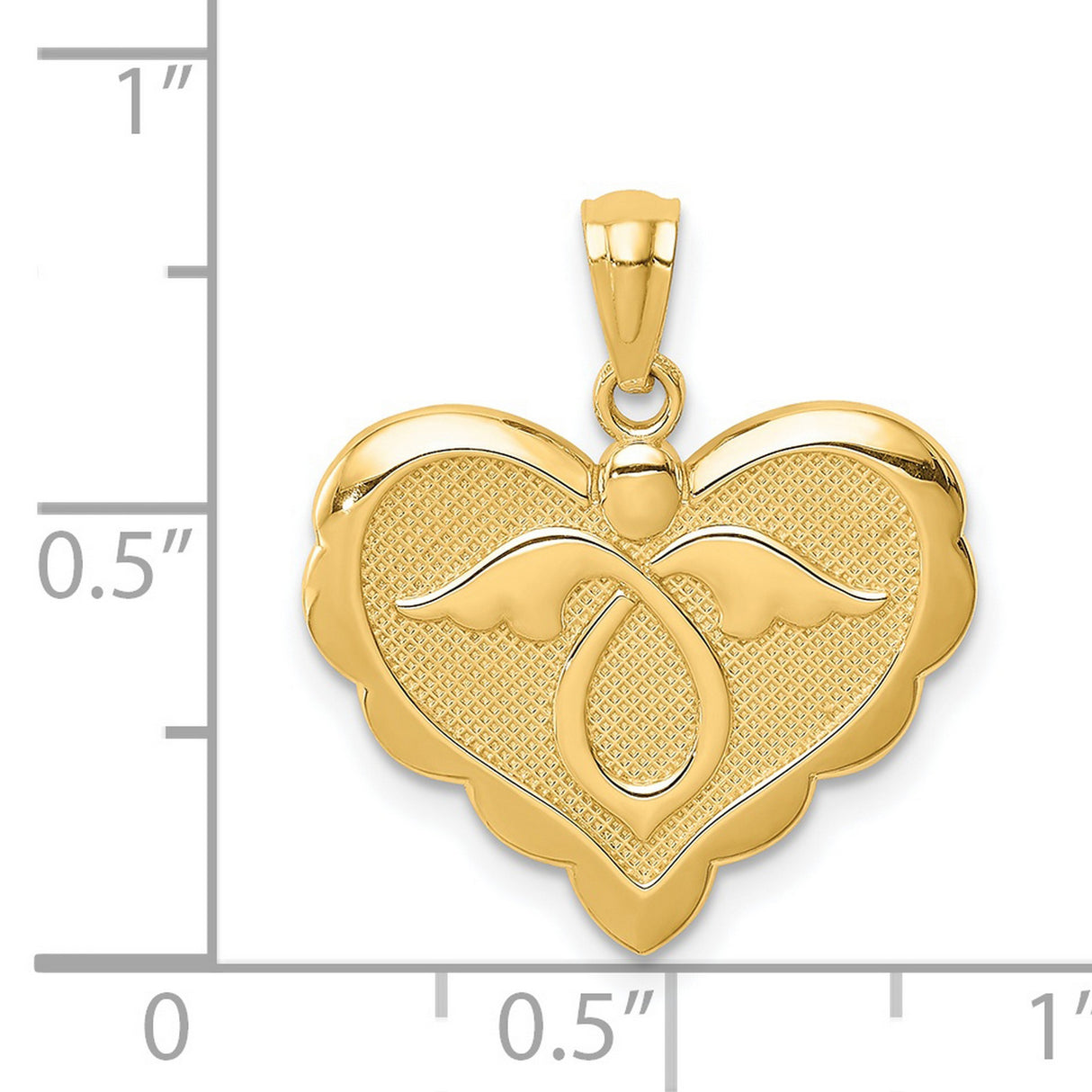 14k Yellow Gold Heart Pendant with Angel Wings Symbolizing Faith, Love, and Protection