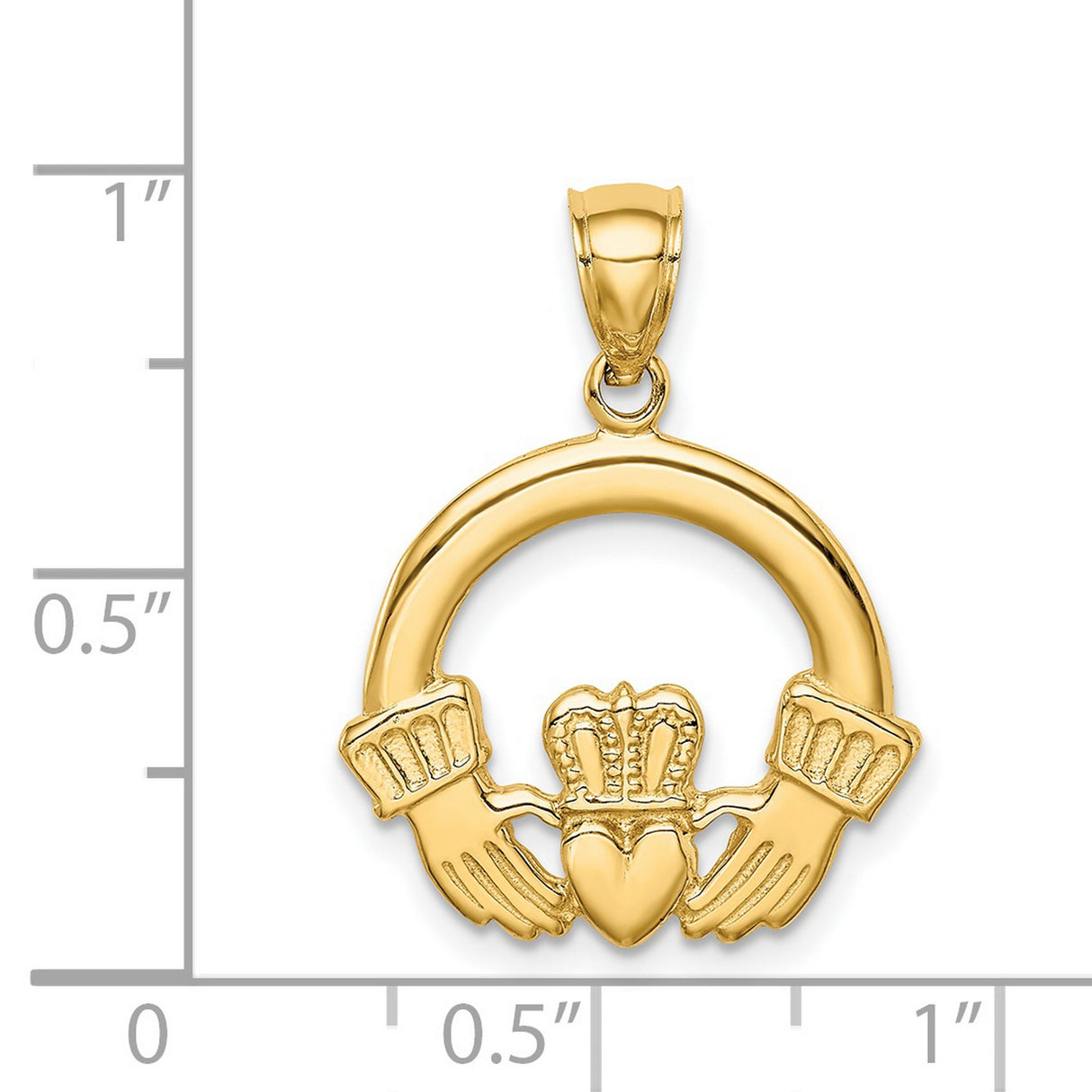 14k Yellow Gold Claddagh Pendant with Heart, Hands, and Crown, Irish Celtic Symbol