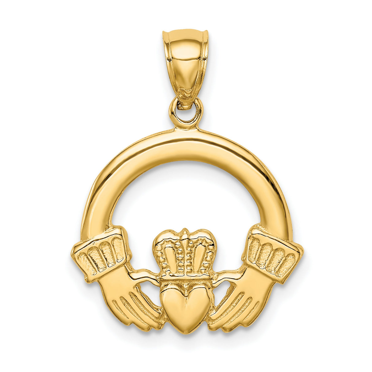 14k Yellow Gold Claddagh Pendant with Heart, Hands, and Crown, Irish Celtic Symbol