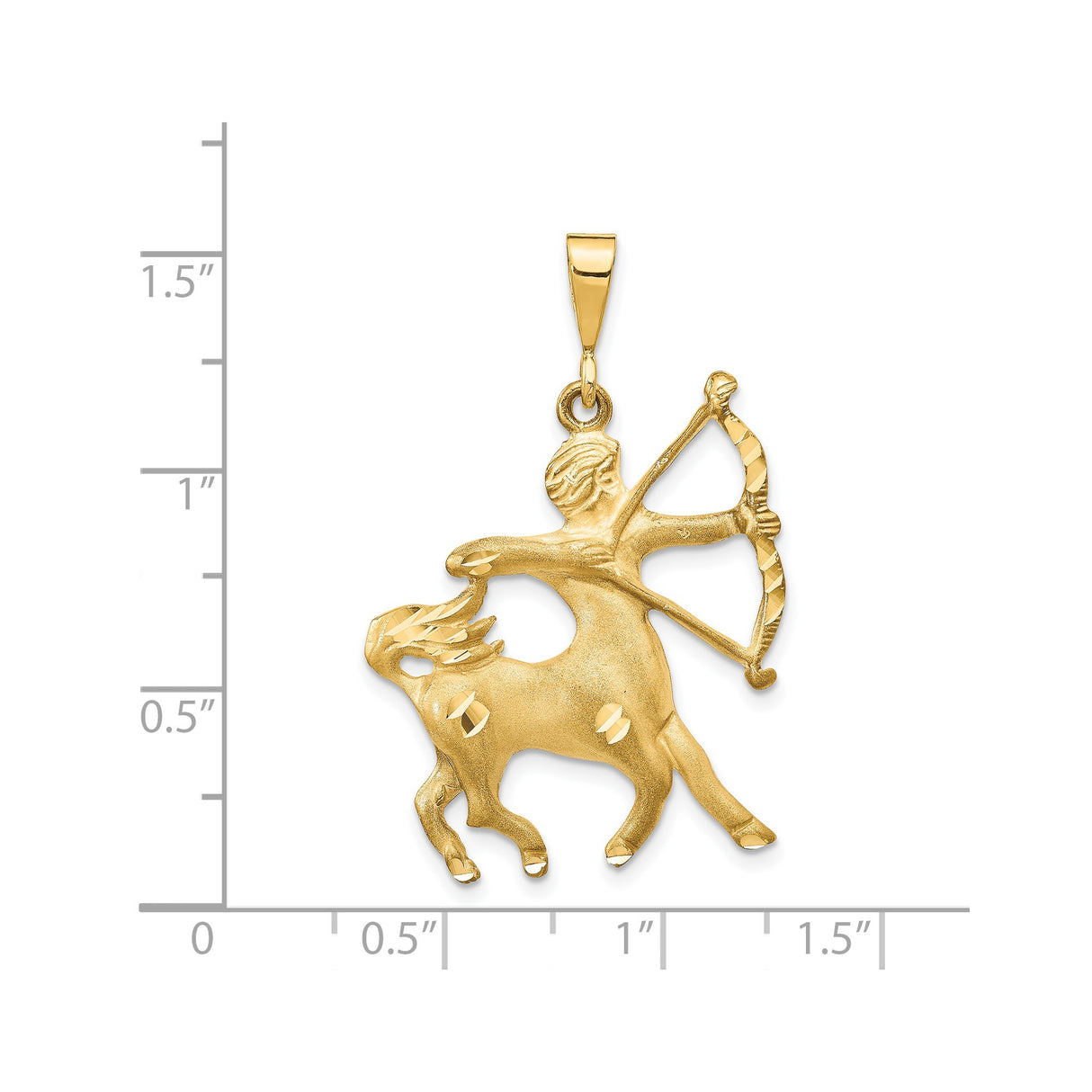 14k Yellow Gold Sagittarius Zodiac Pendant with Centaur Archer Design and Satin Finish