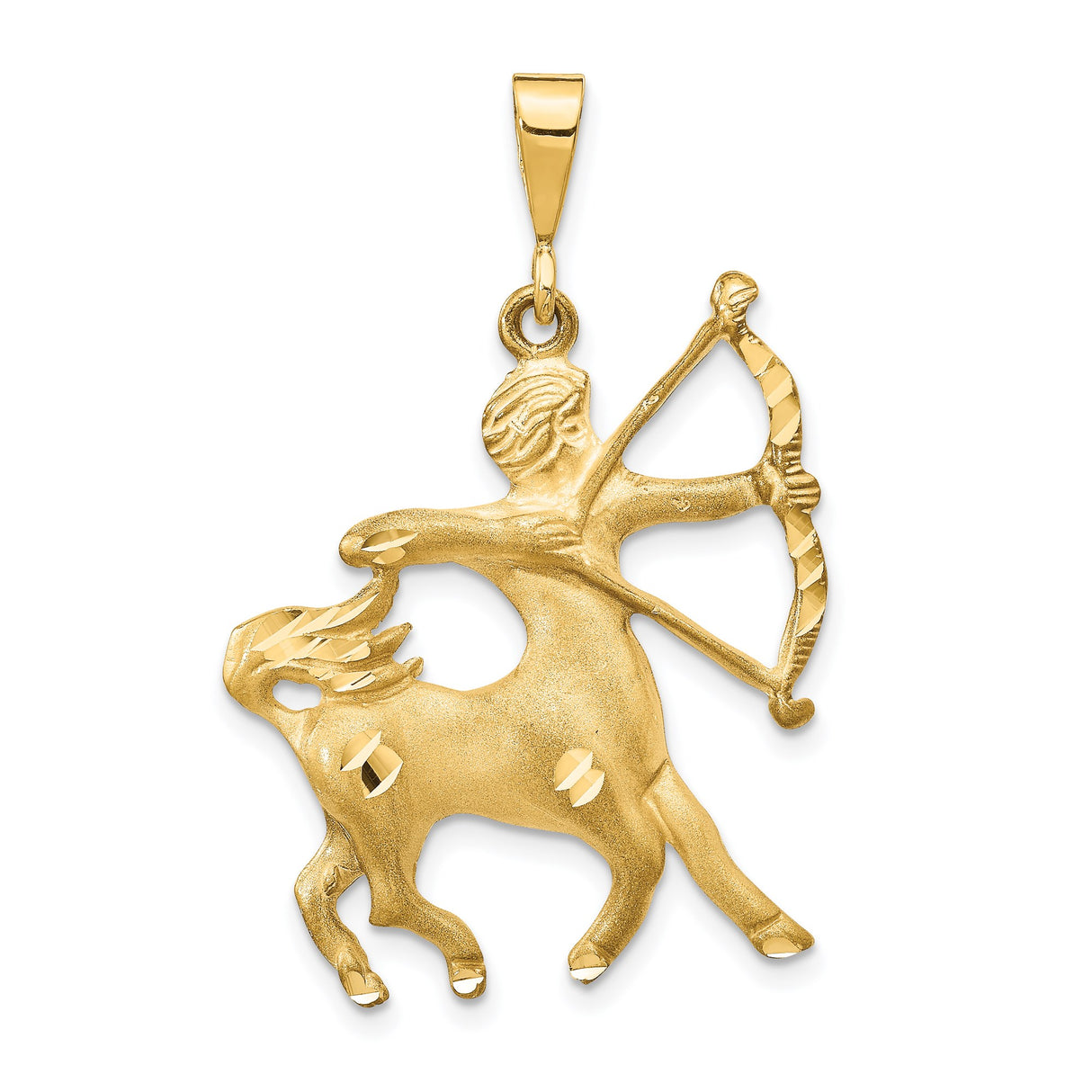 14k Yellow Gold Sagittarius Zodiac Pendant with Centaur Archer Design and Satin Finish