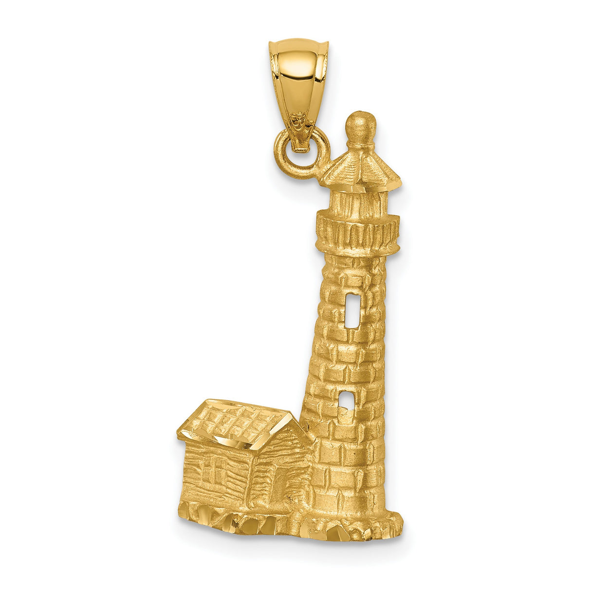 14k Yellow Gold Lighthouse Pendant, Nautical Coastal Architecture Design Jewelry